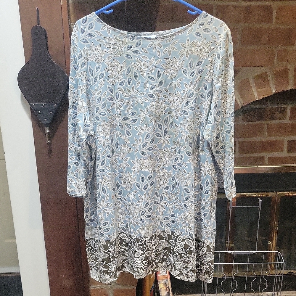 J. Jill Blue and White Leaf Print Top
